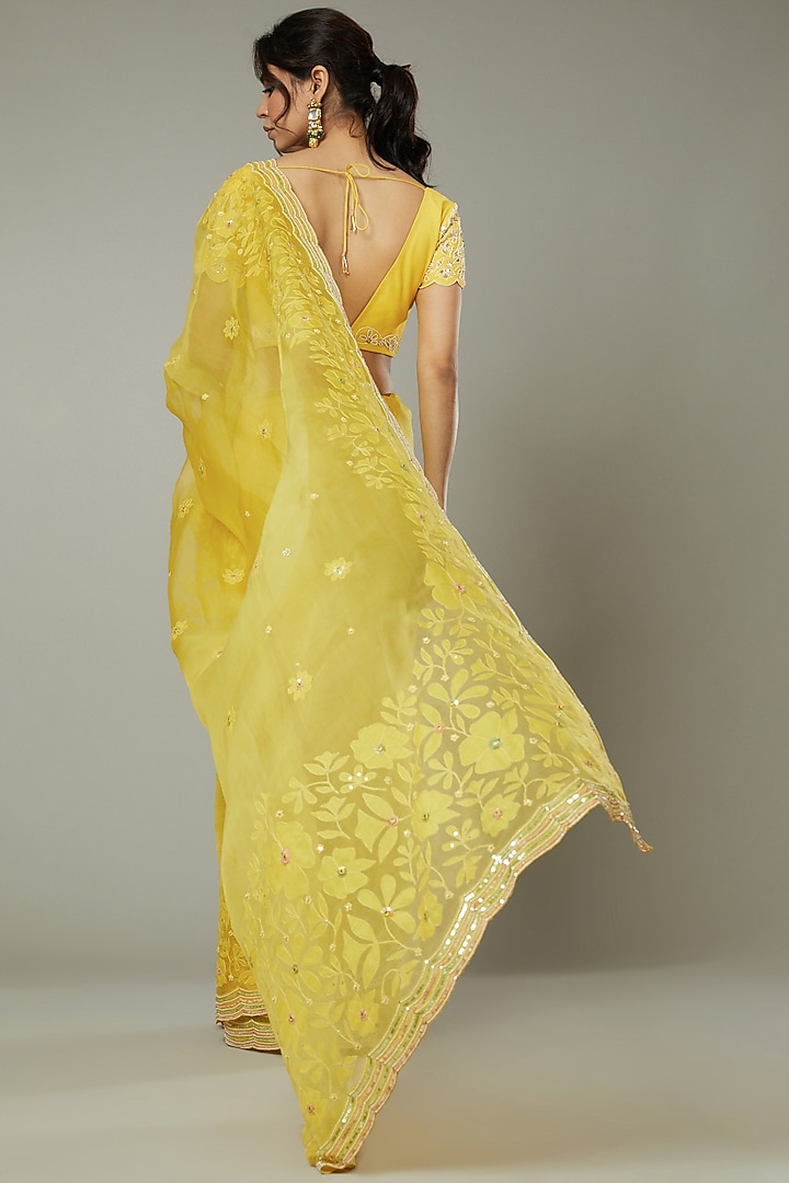 Mango Bite Candy Embroidered Wedding Saree Set by I AM DESIGN at Pernia's Pop Up Shop
