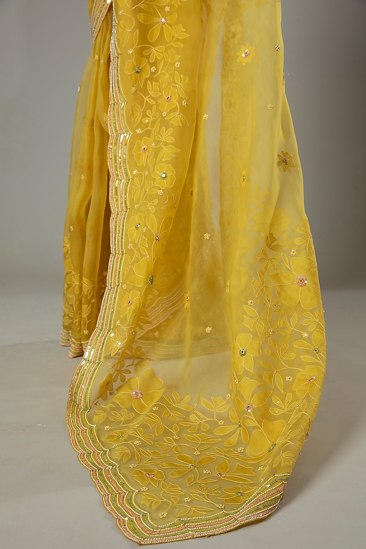 Mango Bite Candy Embroidered Wedding Saree Set by I AM DESIGN at Pernia's Pop Up Shop