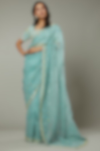 Peppermint Candy Hand Embroidered Wedding Saree Set by I AM DESIGN at Pernia's Pop Up Shop