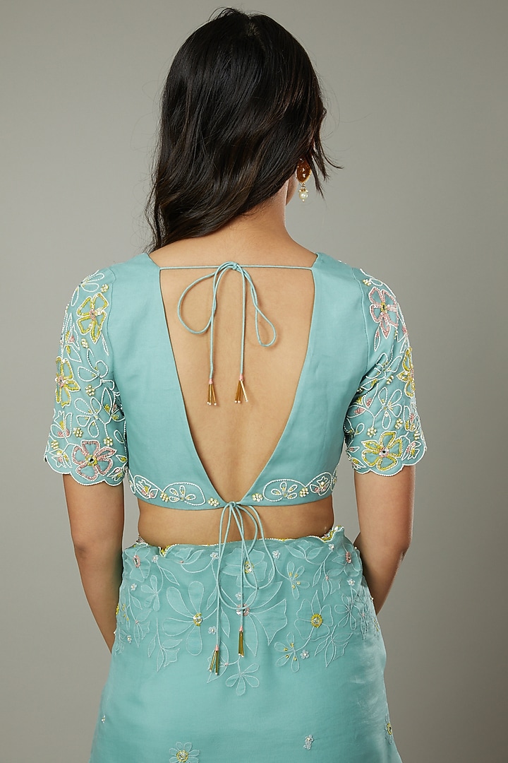 Peppermint Candy Hand Embroidered Wedding Saree Set by I AM DESIGN at Pernia's Pop Up Shop