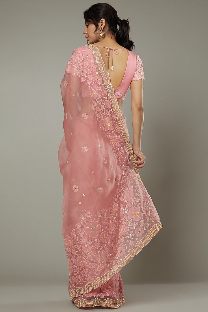 Candy Floss Applique & Hand Embroidered Silk Organza Wedding Saree by I AM DESIGN at Pernia's Pop Up Shop