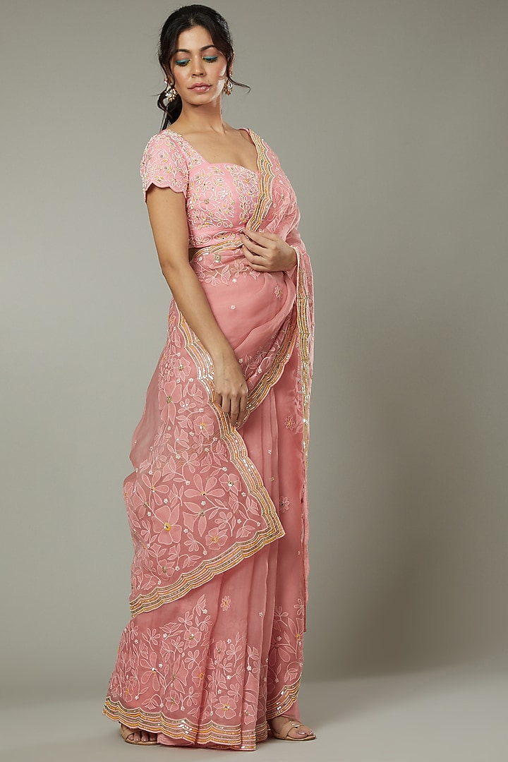 Candy Floss Applique & Hand Embroidered Silk Organza Wedding Saree by I AM DESIGN at Pernia's Pop Up Shop