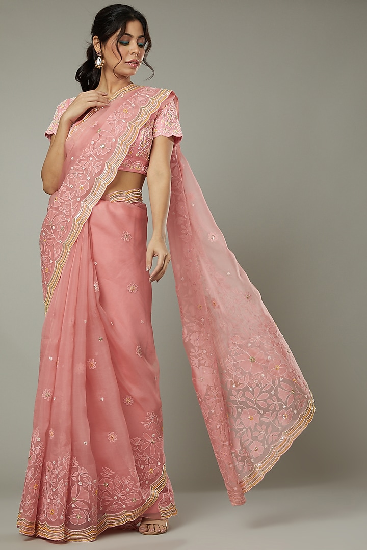 Candy Floss Applique & Hand Embroidered Silk Organza Wedding Saree by I AM DESIGN at Pernia's Pop Up Shop