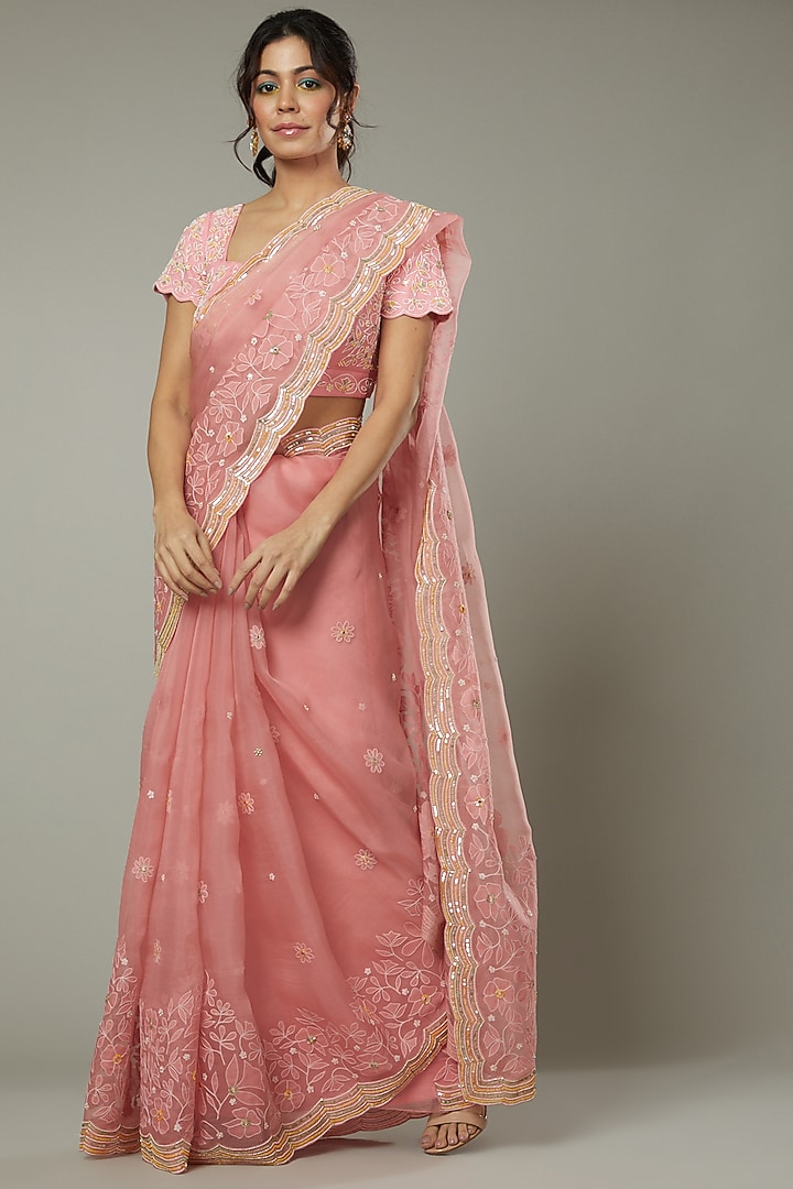 Candy Floss Applique & Hand Embroidered Silk Organza Wedding Saree by I AM DESIGN at Pernia's Pop Up Shop