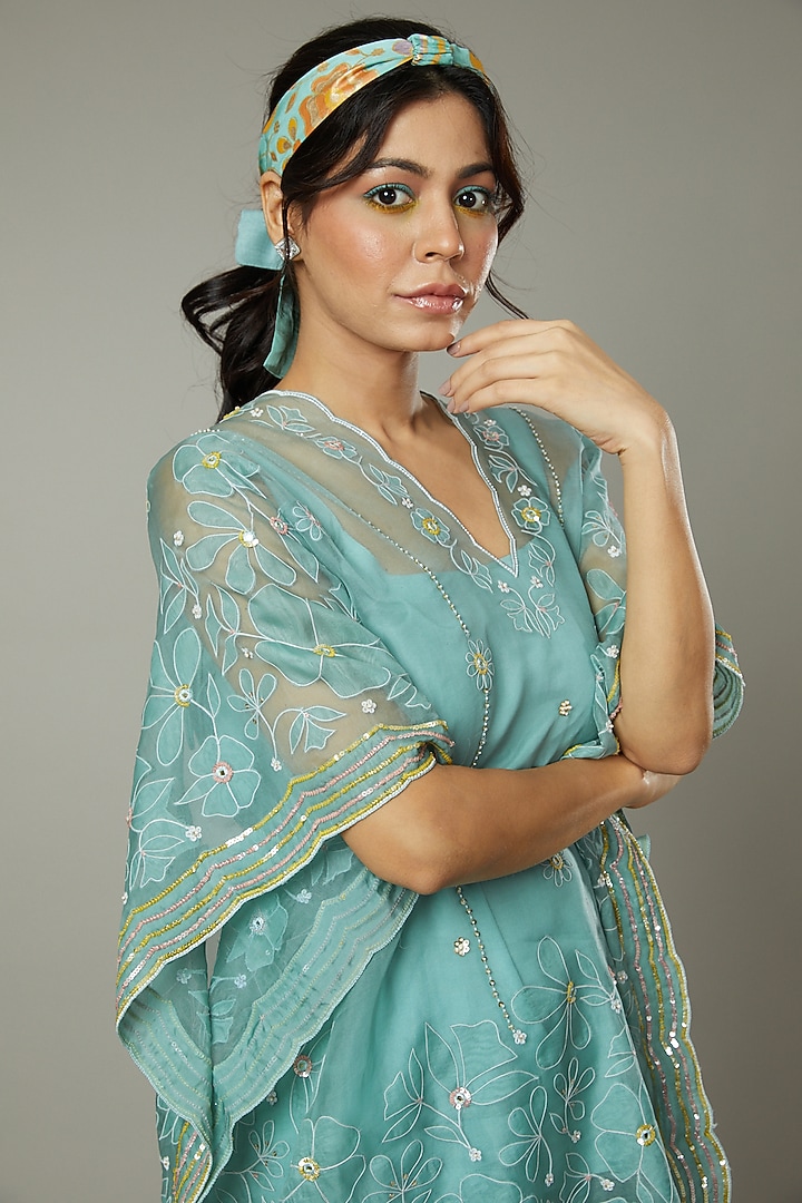 Peppermint Candy Silk Organza Flared Palazzo Pant Set by I AM DESIGN at Pernia's Pop Up Shop