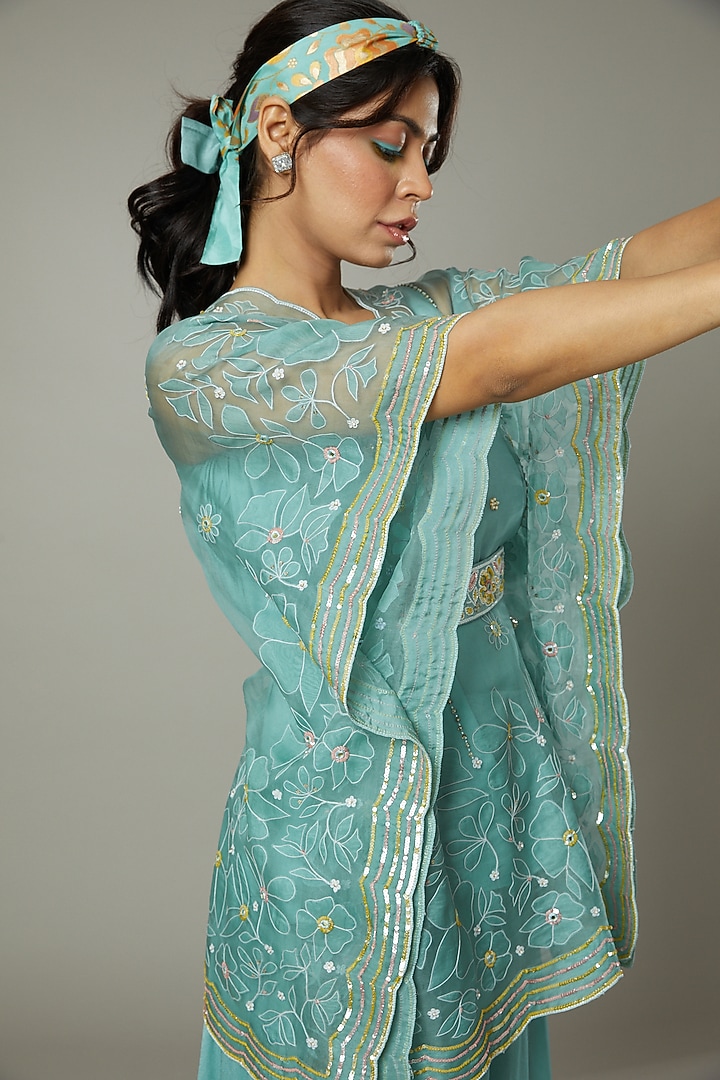 Peppermint Candy Silk Organza Flared Palazzo Pant Set by I AM DESIGN at Pernia's Pop Up Shop