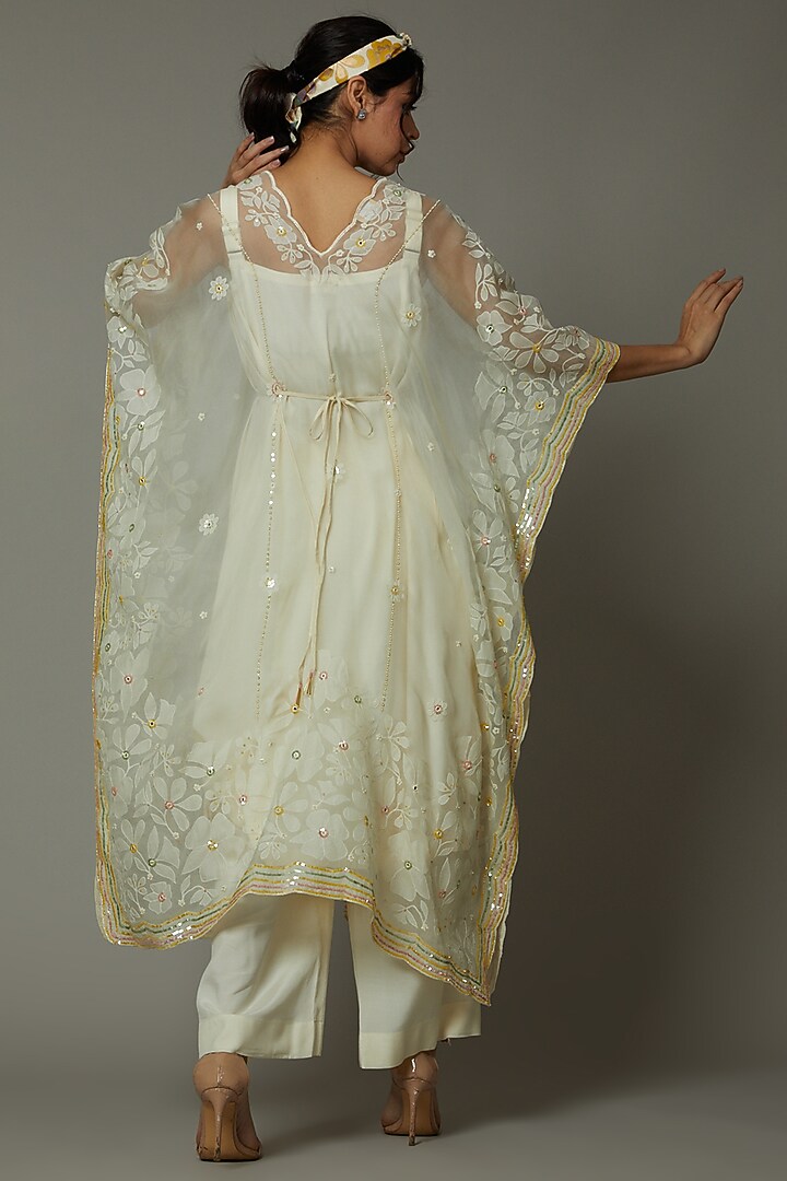 French Vanilla Candy Applique & Hand Embroidered Kaftaan Set  by I AM DESIGN at Pernia's Pop Up Shop