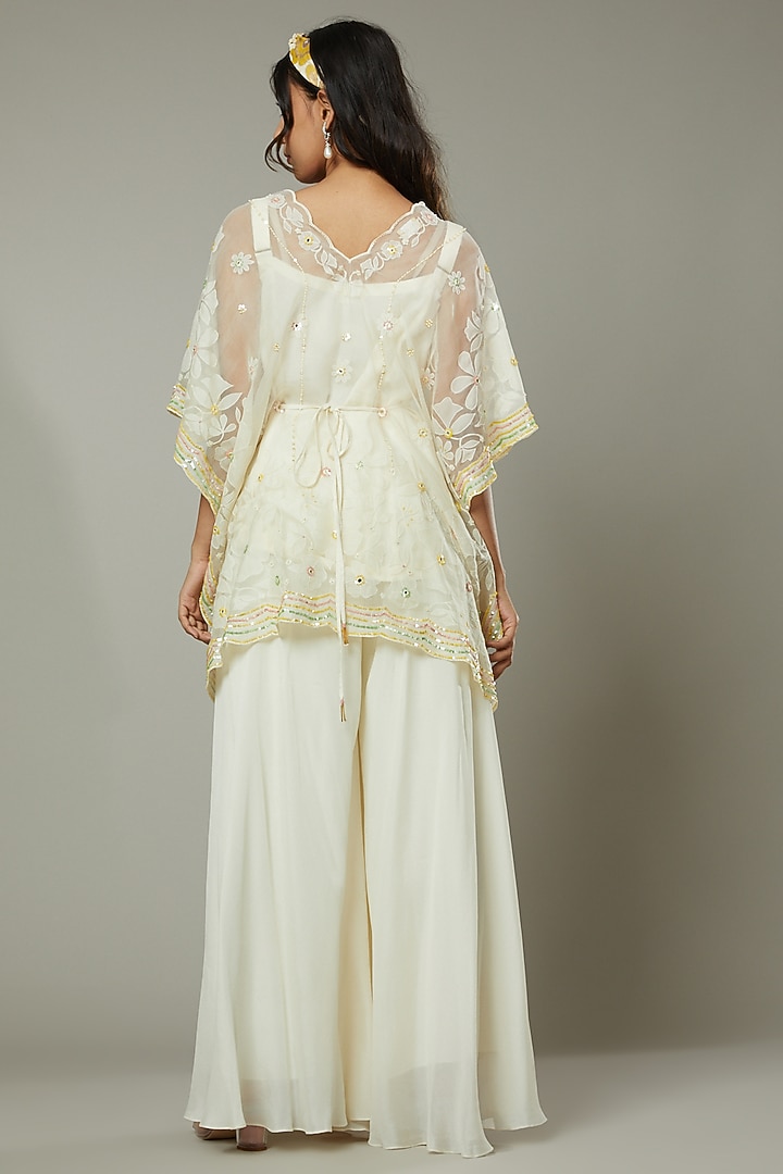 Vanilla Candy Silk Organza Flared Palazzo Pant Set by I AM DESIGN at Pernia's Pop Up Shop