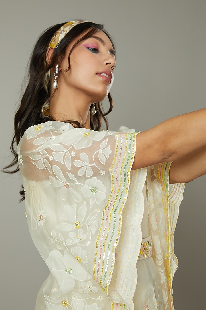 Vanilla Candy Silk Organza Flared Palazzo Pant Set by I AM DESIGN at Pernia's Pop Up Shop