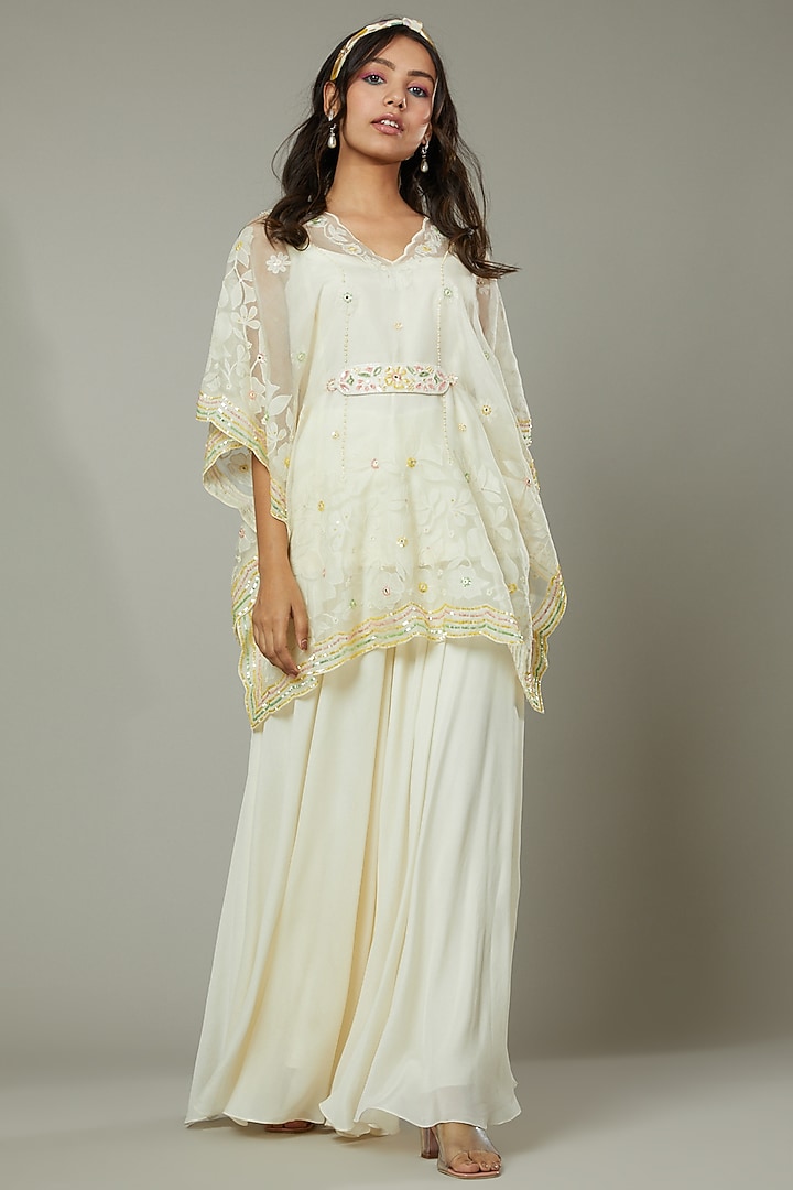 Vanilla Candy Silk Organza Flared Palazzo Pant Set by I AM DESIGN at Pernia's Pop Up Shop