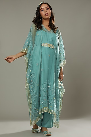Peppermint Candy Applique & Hand Embroidered Kaftaan Set  by I AM DESIGN