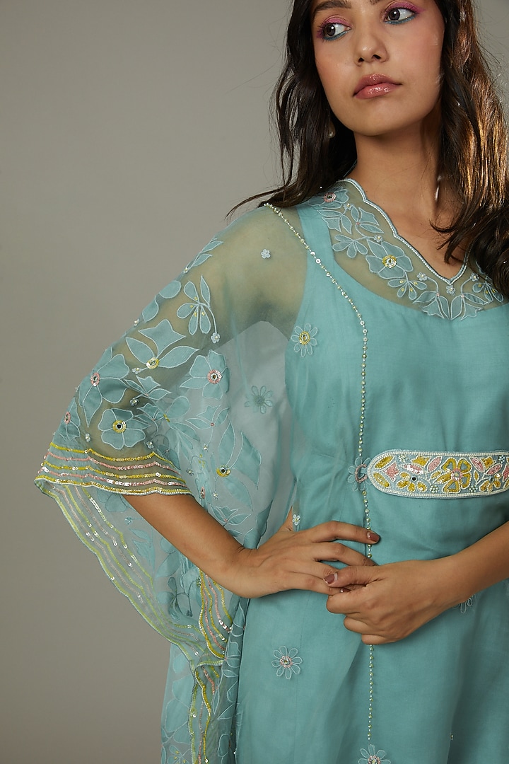 Peppermint Candy Applique & Hand Embroidered Kaftaan Set by I AM DESIGN at Pernia's Pop Up Shop