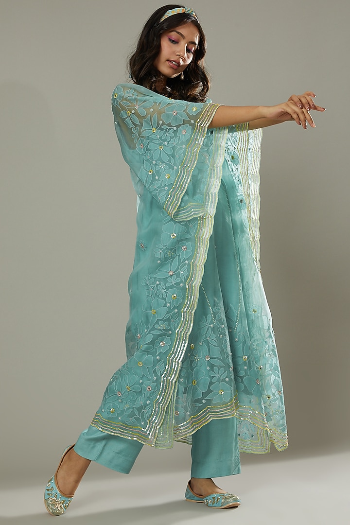 Peppermint Candy Applique & Hand Embroidered Kaftaan Set by I AM DESIGN at Pernia's Pop Up Shop