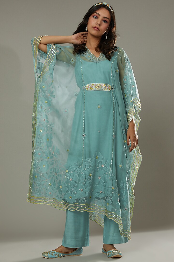 Peppermint Candy Applique & Hand Embroidered Kaftaan Set by I AM DESIGN at Pernia's Pop Up Shop