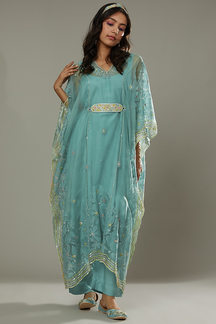 Peppermint Candy Applique & Hand Embroidered Kaftaan Set by I AM DESIGN at Pernia's Pop Up Shop