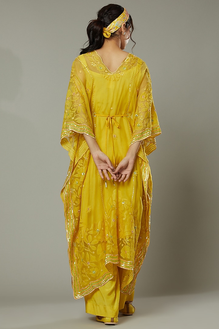 Mango Bite Candy Applique & Hand Embroidered Kaftaan Set by I AM DESIGN at Pernia's Pop Up Shop