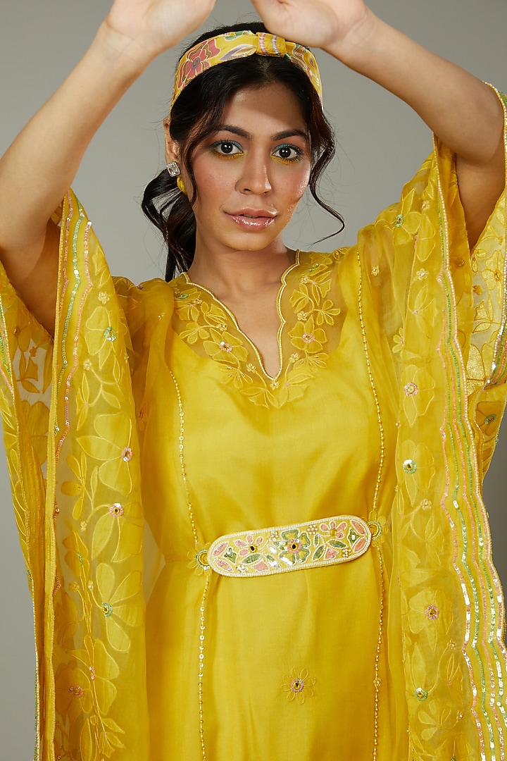 Mango Bite Candy Applique & Hand Embroidered Kaftaan Set by I AM DESIGN at Pernia's Pop Up Shop