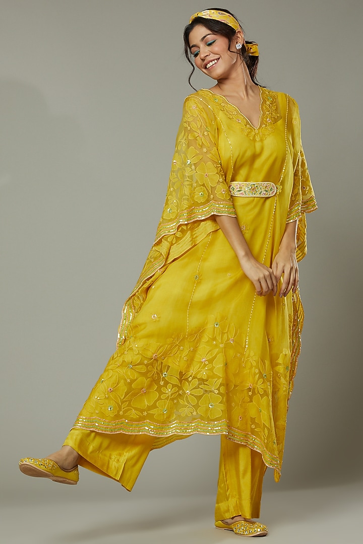 Mango Bite Candy Applique & Hand Embroidered Kaftaan Set by I AM DESIGN at Pernia's Pop Up Shop