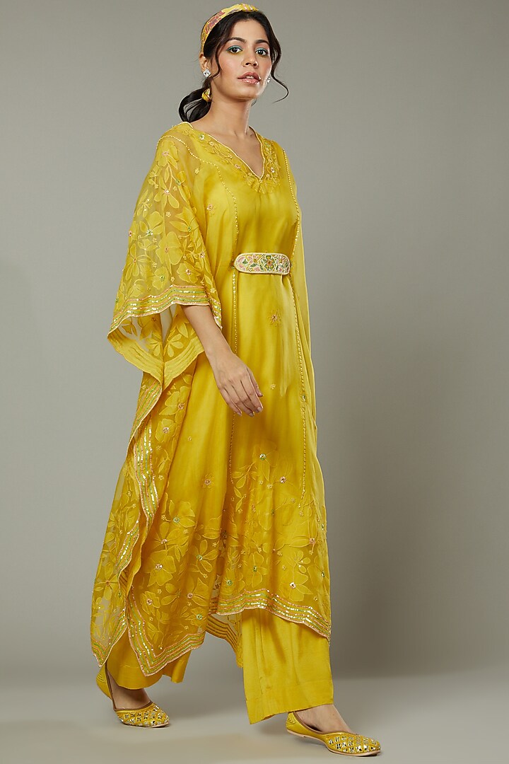 Mango Bite Candy Applique & Hand Embroidered Kaftaan Set by I AM DESIGN at Pernia's Pop Up Shop