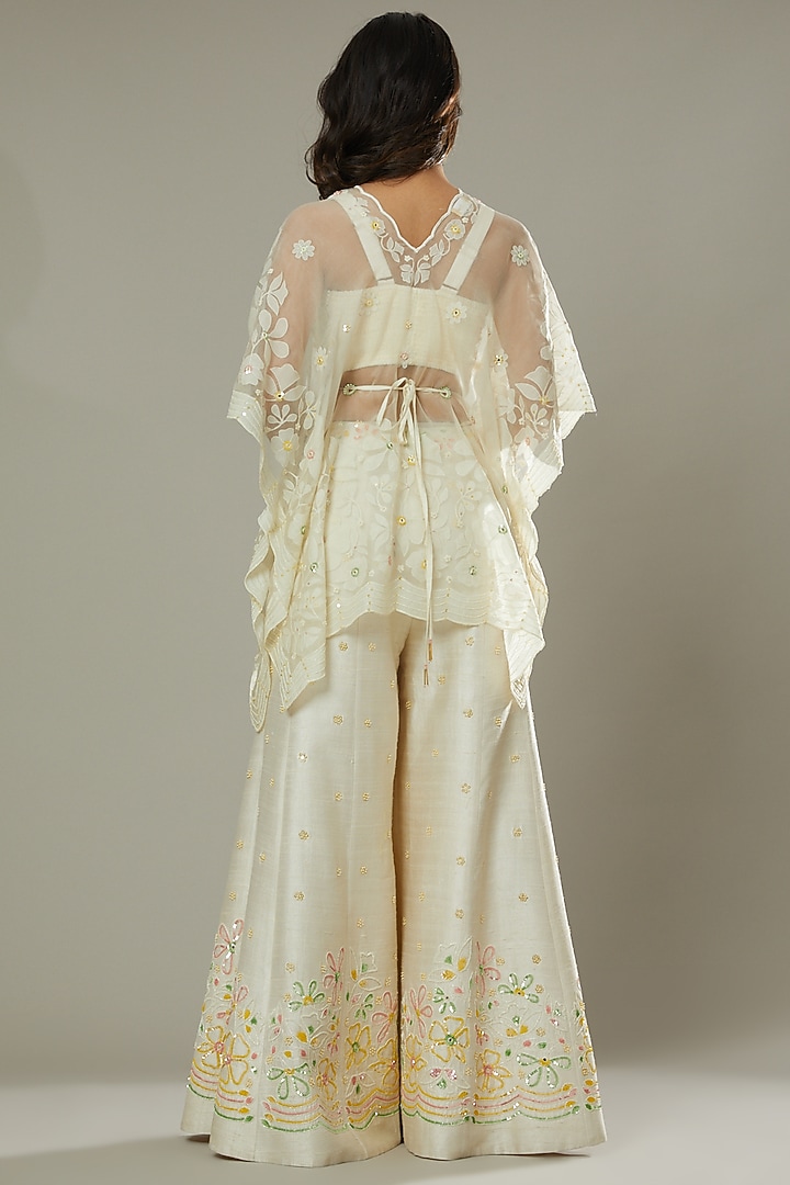 Vanilla Candy Raw Silk Hand Embroidered Palazzo Pant Set by I AM DESIGN at Pernia's Pop Up Shop