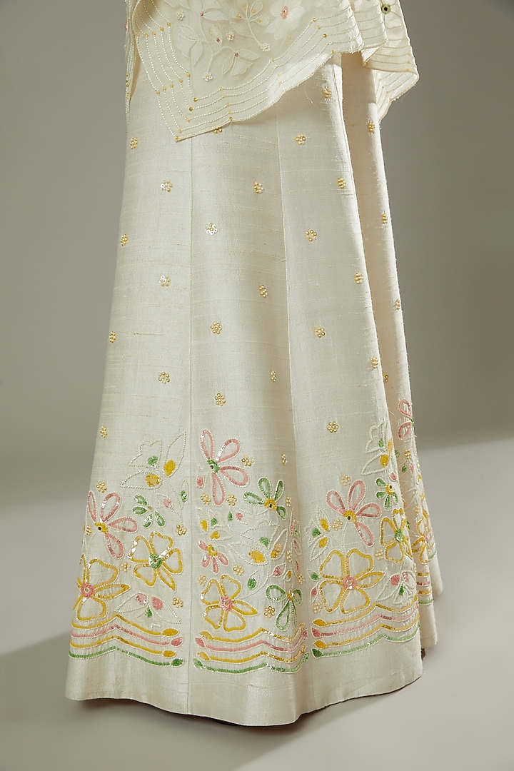 Vanilla Candy Raw Silk Hand Embroidered Palazzo Pant Set by I AM DESIGN at Pernia's Pop Up Shop