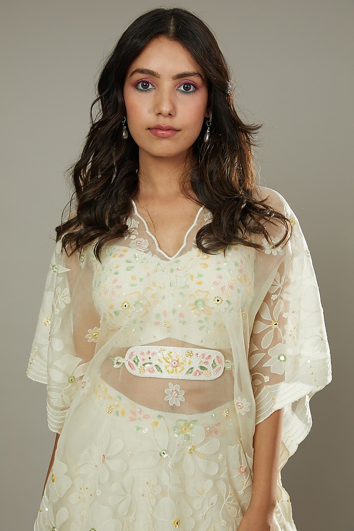 Vanilla Candy Raw Silk Hand Embroidered Palazzo Pant Set by I AM DESIGN at Pernia's Pop Up Shop