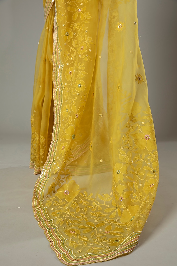 Mango Bite Candy Raw Silk Embroidered Wedding Saree Set by I AM DESIGN at Pernia's Pop Up Shop