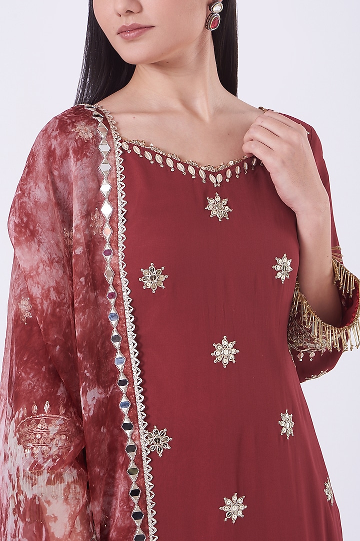 Rust Georgette Dori Embroidered Flared Gharara Set by Ivory by dipika at Pernia's Pop Up Shop