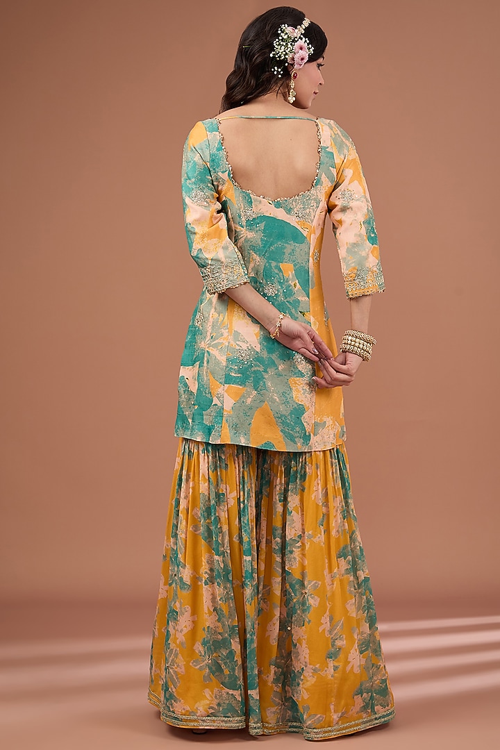 Yellow Chinon Chiffon Printed Wedding Sharara Set by Ivory by dipika at Pernia's Pop Up Shop