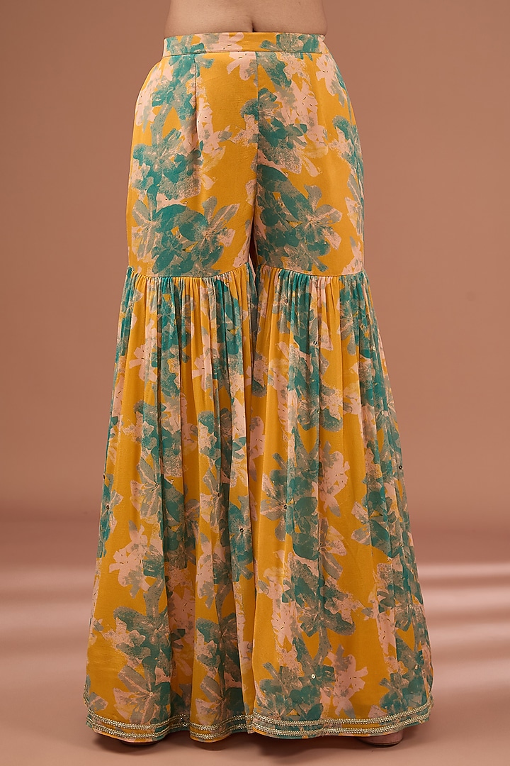 Yellow Chinon Chiffon Printed Wedding Sharara Set by Ivory by dipika at Pernia's Pop Up Shop