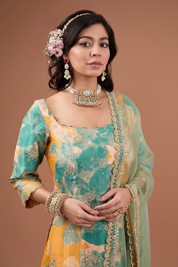 Yellow Chinon Chiffon Printed Wedding Sharara Set by Ivory by dipika at Pernia's Pop Up Shop