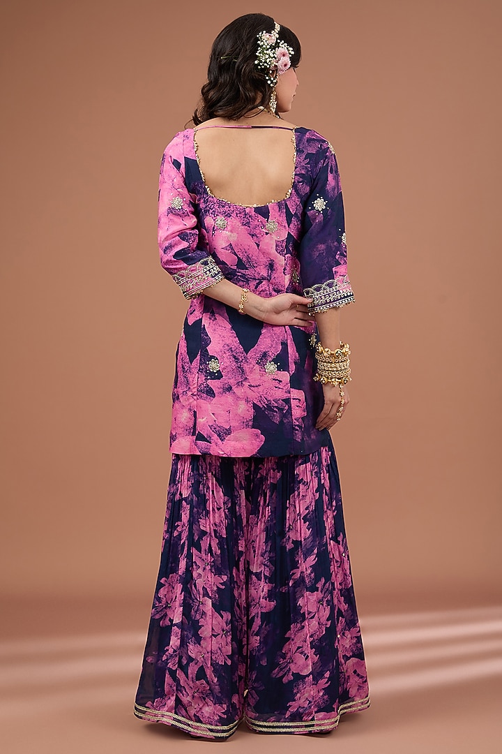 Indigo Chinon Chiffon Printed Wedding Sharara Set by Ivory by dipika at Pernia's Pop Up Shop