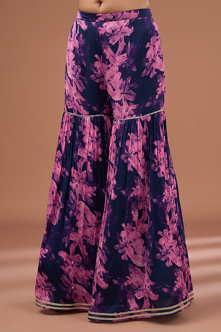 Indigo Chinon Chiffon Printed Wedding Sharara Set by Ivory by dipika at Pernia's Pop Up Shop