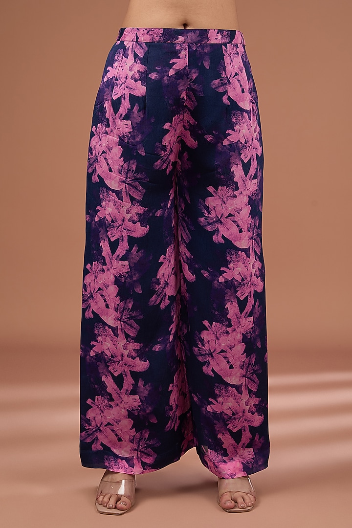 Indigo Chinon Chiffon Printed & Embroidered Kurta Set by Ivory by dipika at Pernia's Pop Up Shop
