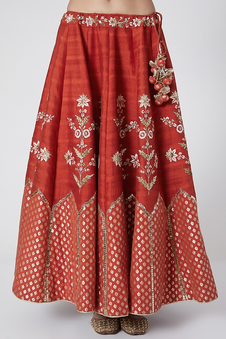 Orange Embroidered Kalidar Wedding Lehenga Set by Ivory by dipika at Pernia's Pop Up Shop