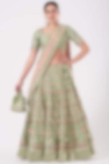 Mint Embroidered Bridal Bridal Lehenga Set by Ivory by dipika at Pernia's Pop Up Shop