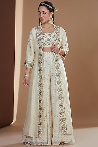 Ivory Chinon Chiffon Printed Sharara Set by Ivory by dipika