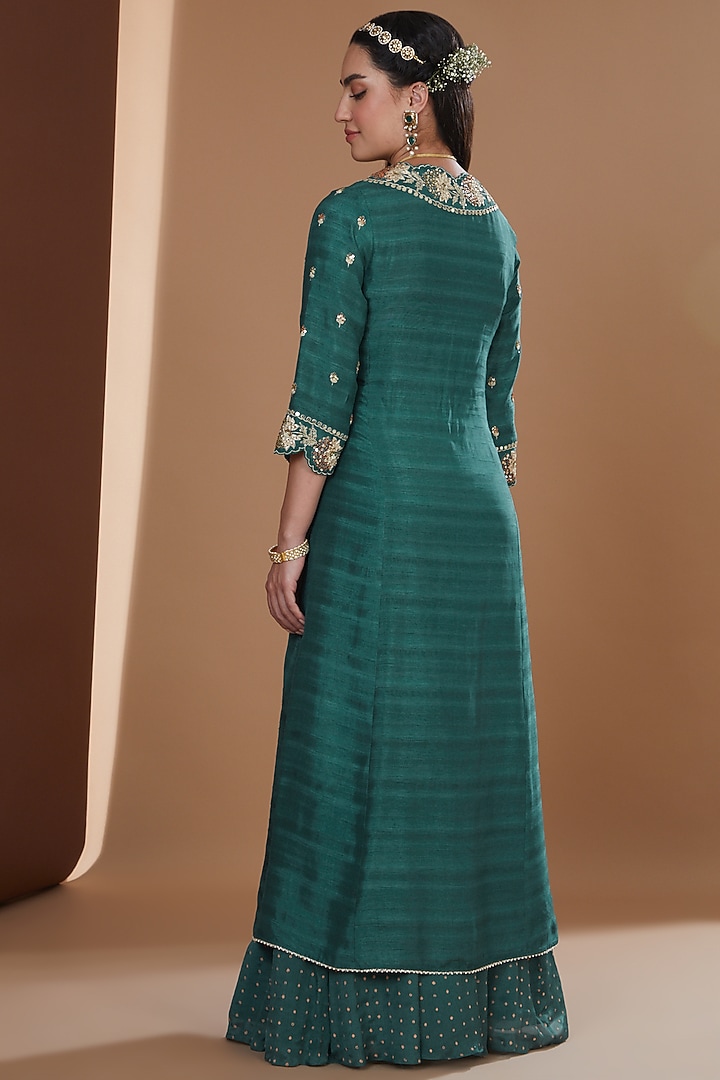 Teal Chinon Chiffon Printed Wedding Sharara Set by Ivory by dipika at Pernia's Pop Up Shop