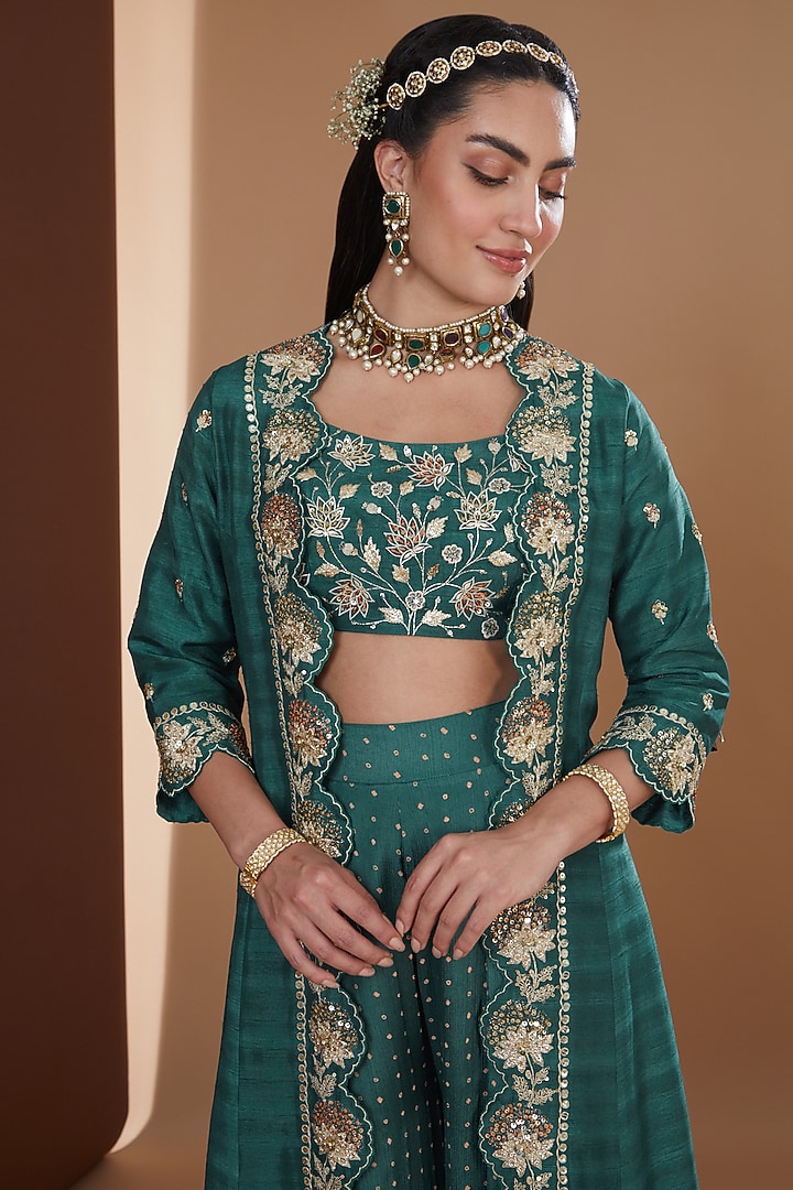 Teal Chinon Chiffon Printed Wedding Sharara Set by Ivory by dipika at Pernia's Pop Up Shop