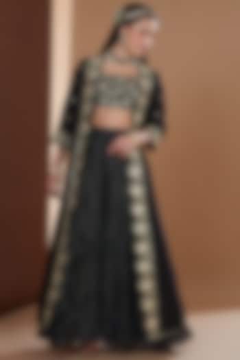 Black Chinon Chiffon Printed Wedding Sharara Set by Ivory by dipika at Pernia's Pop Up Shop