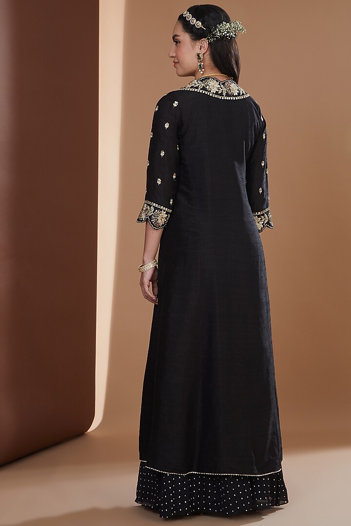 Black Chinon Chiffon Printed Wedding Sharara Set by Ivory by dipika at Pernia's Pop Up Shop