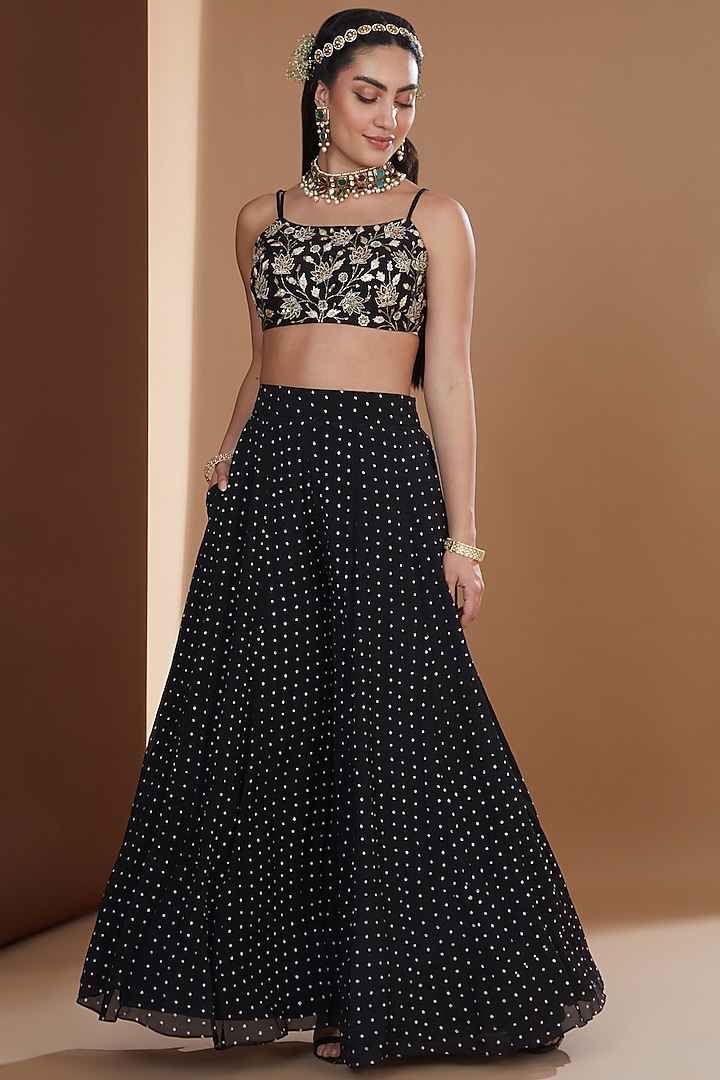 Black Chinon Chiffon Printed Wedding Sharara Set by Ivory by dipika at Pernia's Pop Up Shop