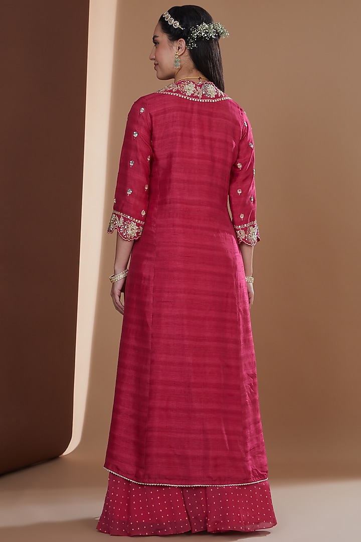Fuchsia Pink Chinon Chiffon Printed Wedding Sharara Set by Ivory by dipika at Pernia's Pop Up Shop
