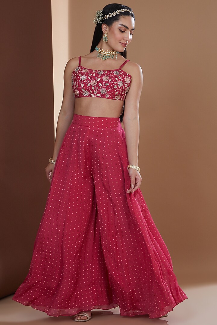 Fuchsia Pink Chinon Chiffon Printed Wedding Sharara Set by Ivory by dipika at Pernia's Pop Up Shop