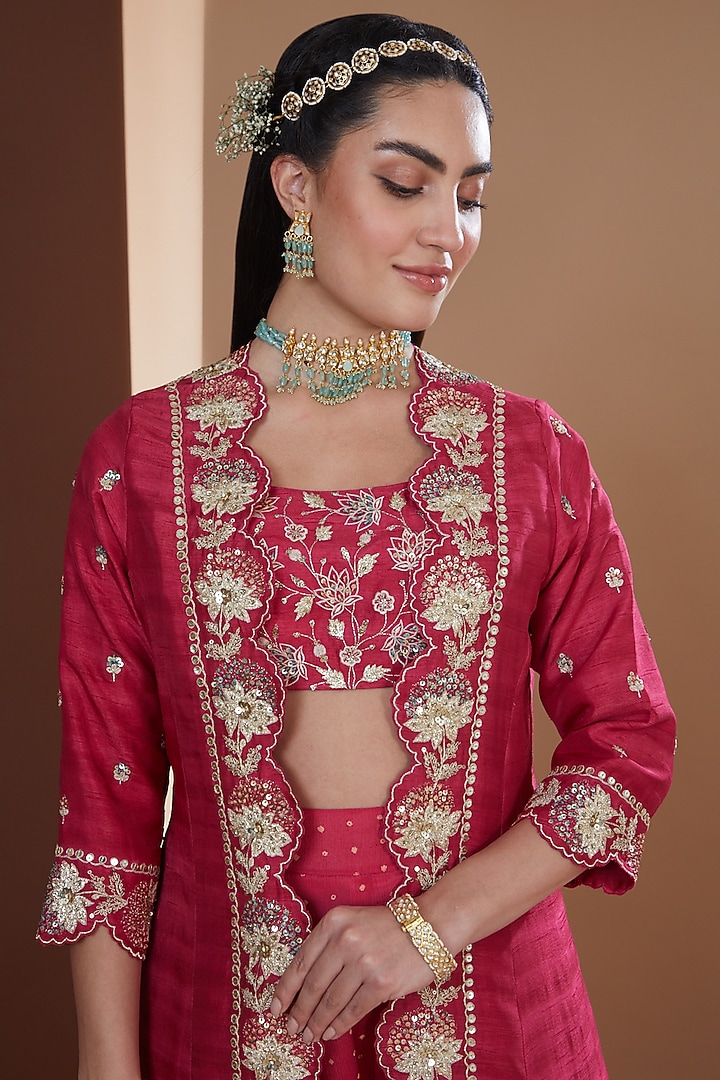 Fuchsia Pink Chinon Chiffon Printed Wedding Sharara Set by Ivory by dipika at Pernia's Pop Up Shop