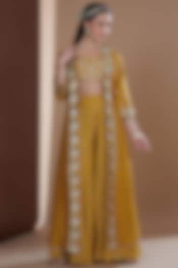 Mustard Chinon Chiffon Printed Wedding Sharara Set by Ivory by dipika at Pernia's Pop Up Shop