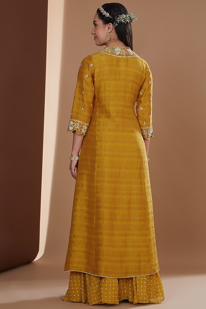 Mustard Chinon Chiffon Printed Wedding Sharara Set by Ivory by dipika at Pernia's Pop Up Shop