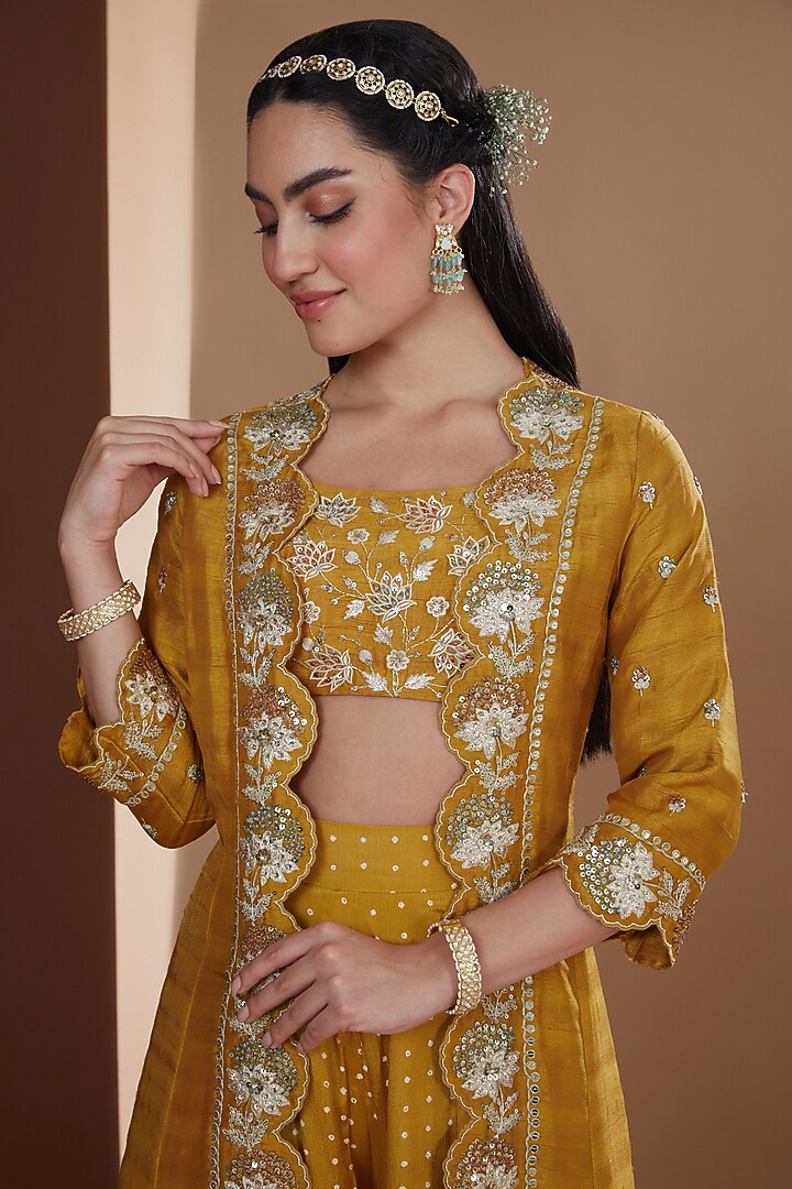 Mustard Chinon Chiffon Printed Wedding Sharara Set by Ivory by dipika at Pernia's Pop Up Shop