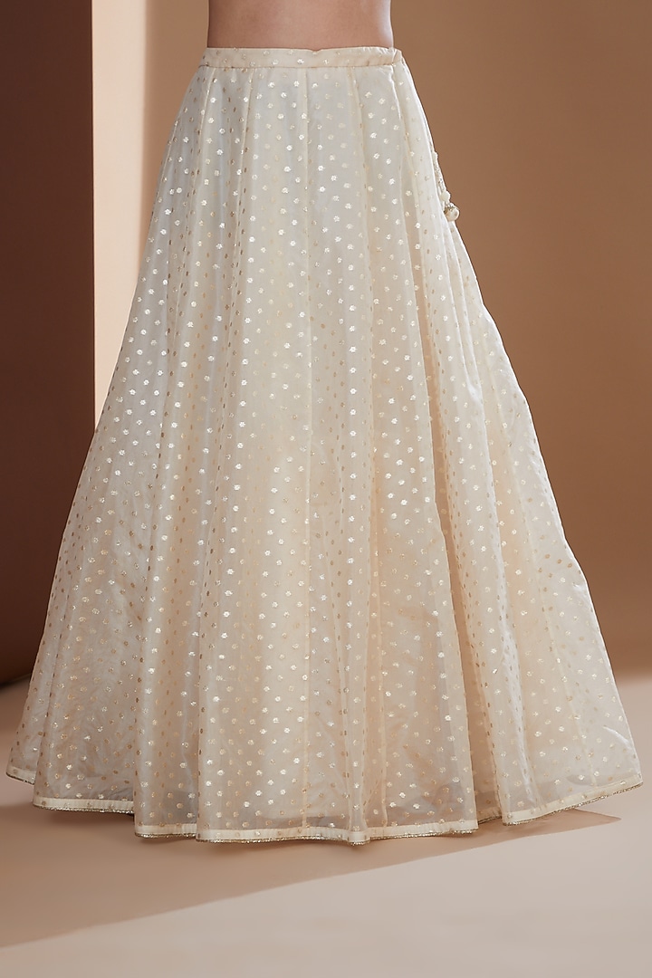 Ecru Banarasi Zari Booti Organza Wedding Lehenga Set by Ivory by dipika at Pernia's Pop Up Shop
