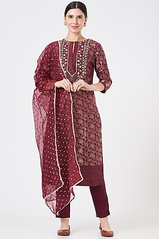 Plum Embroidered Kurta Set  by Ivory by dipika